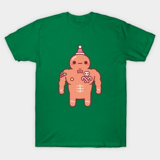 Funny Muscular Gingerbread Man With Christmas Tattoos T-Shirt